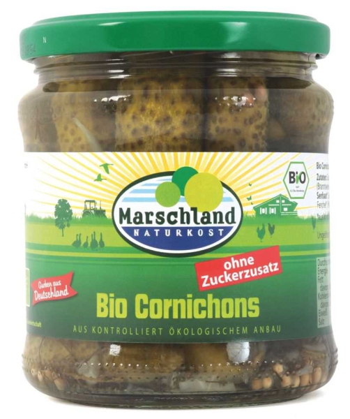 Marschland Bioland Bio-Cornichons ohne Zuckerzusatz 370 ml