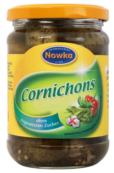 Nowka Cornichons ohne Zuckerzusatz 370 ml
