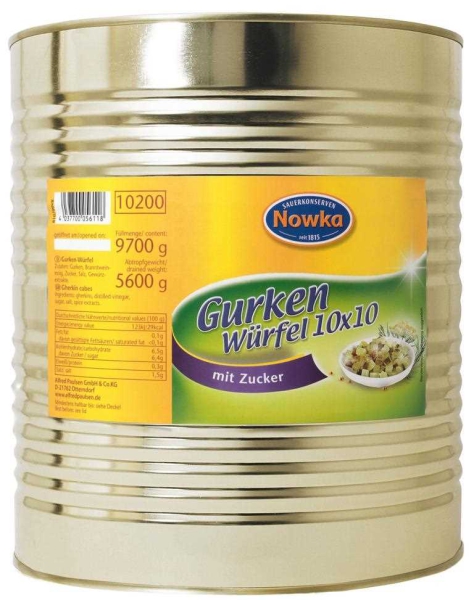 Nowka Gurken-Würfel 10x10 mit Zucker 10.200 ml