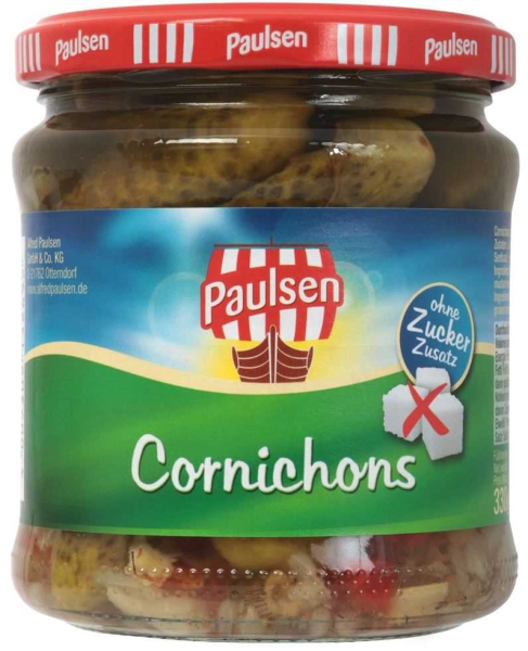 Paulsen Cornichons ohne Zuckerzusatz 370 ml