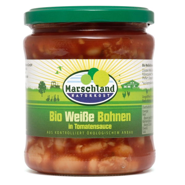 Marschland Bio-Weiße Bohnen in Tomatensauce 370 ml ACHTUNG!! MHD Ware 31.12.2026